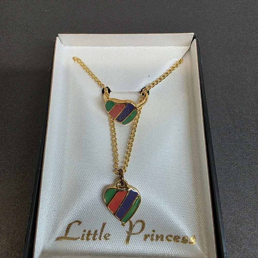 Kids Girls Novelty Little Princess Jewelry Set Rainbow Heart Necklace & Ring